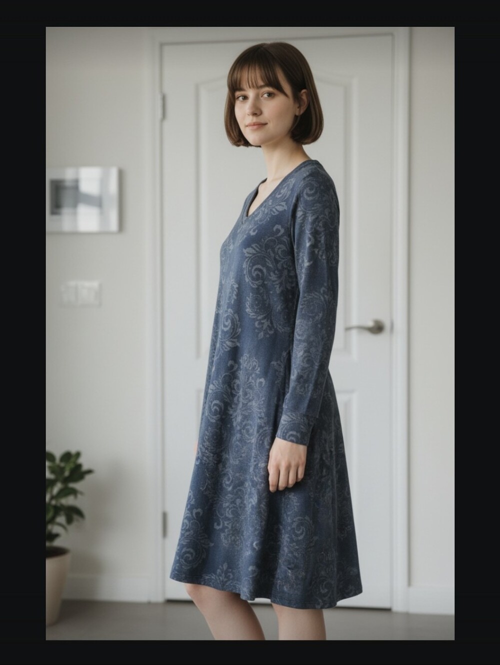 LuLaRoe Emily Navy Floral Swing Dress | Medium | Long Sleeve V-Neck